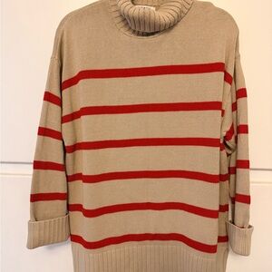 Old Navy Red and Tan Striped Turtleneck Sweater
